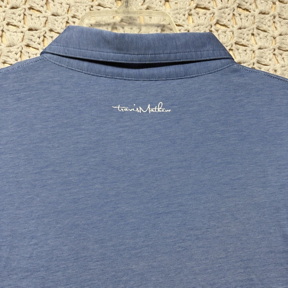 Travis Mathew Polo Shirt Mens XL Blue Striped‎ Short Sleeve Golf Performance - Picture 7 of 8